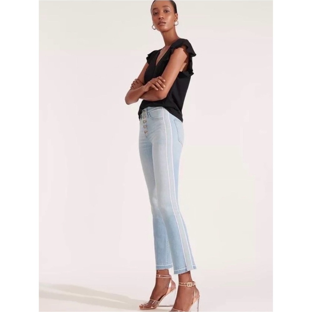 Veronica Beard Carolyn High-Rise Baby Boot Tux Ankle Jeans Button-Fly in Aire 26